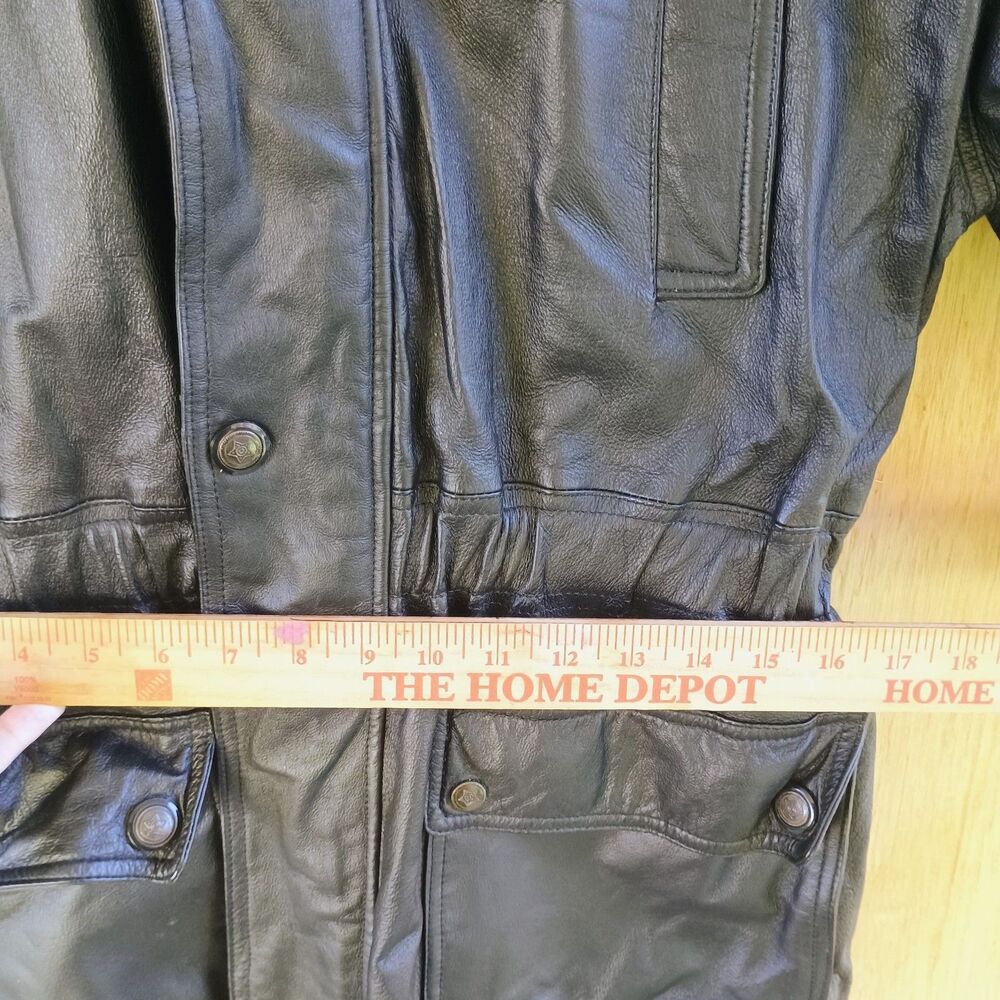 Genuine Leather Hooded Jacket Vintage Real Leather Parka Coat Drawstring Waist M - Picture 13 of 16